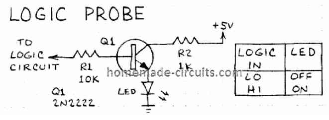 single transistor logic probe circuit
