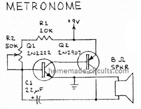 metronome circuit using two transistors