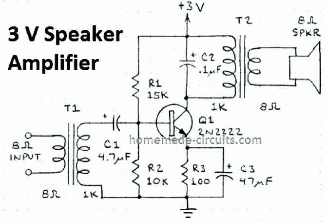 3V speaker amplifier circuit using transistor