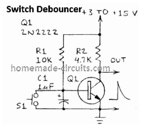 switch debouncer circuit using a single transistor