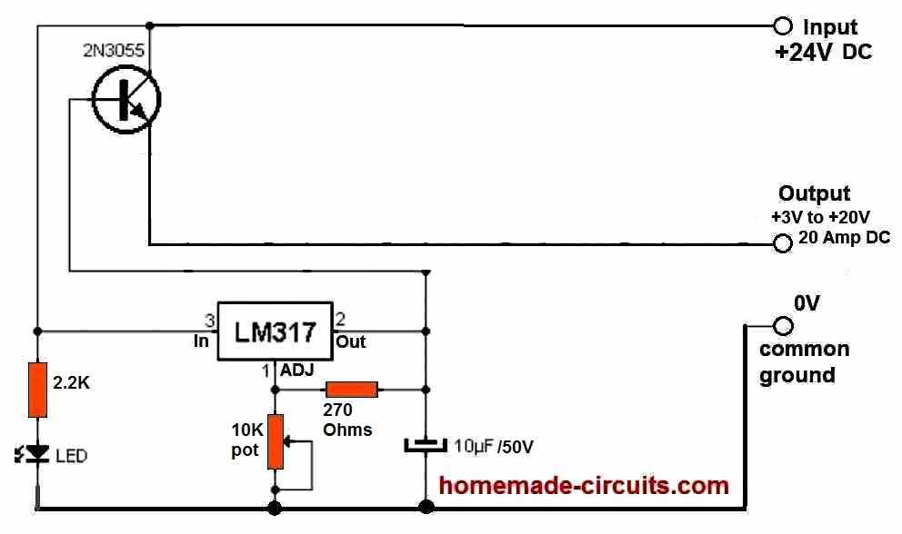 3 amp high current LM317 power supply circuit