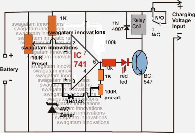 low battery indicator and voltage cut off circuit using IC 741