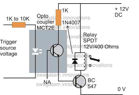 How to Connect a Relay through an Opto-Coupler - Homemade Circuit Projects