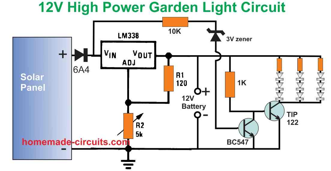 12V high power solar garden light circuit