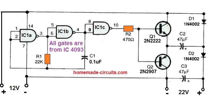 12V to 24V Voltage Doubler Circuit using IC 4093