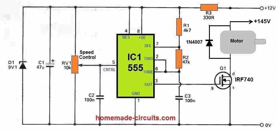 145 V DC motor speed controller circuit
