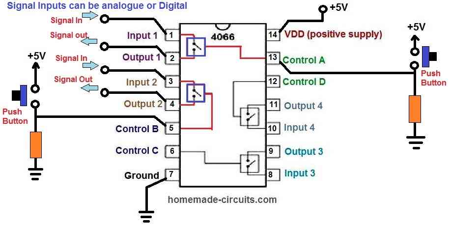 how to connect IC 4066 pinouts