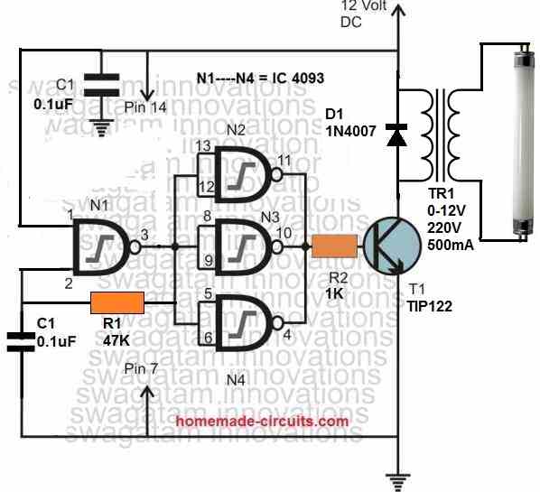 IC 4093 Fluorescent Tube Driver Circuit