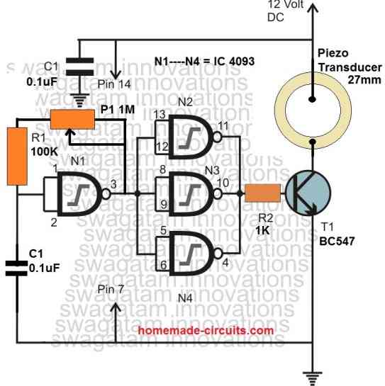IC 4093 piezo driver circuit