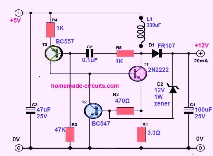 5 V to 12V Boost Converter Circuit