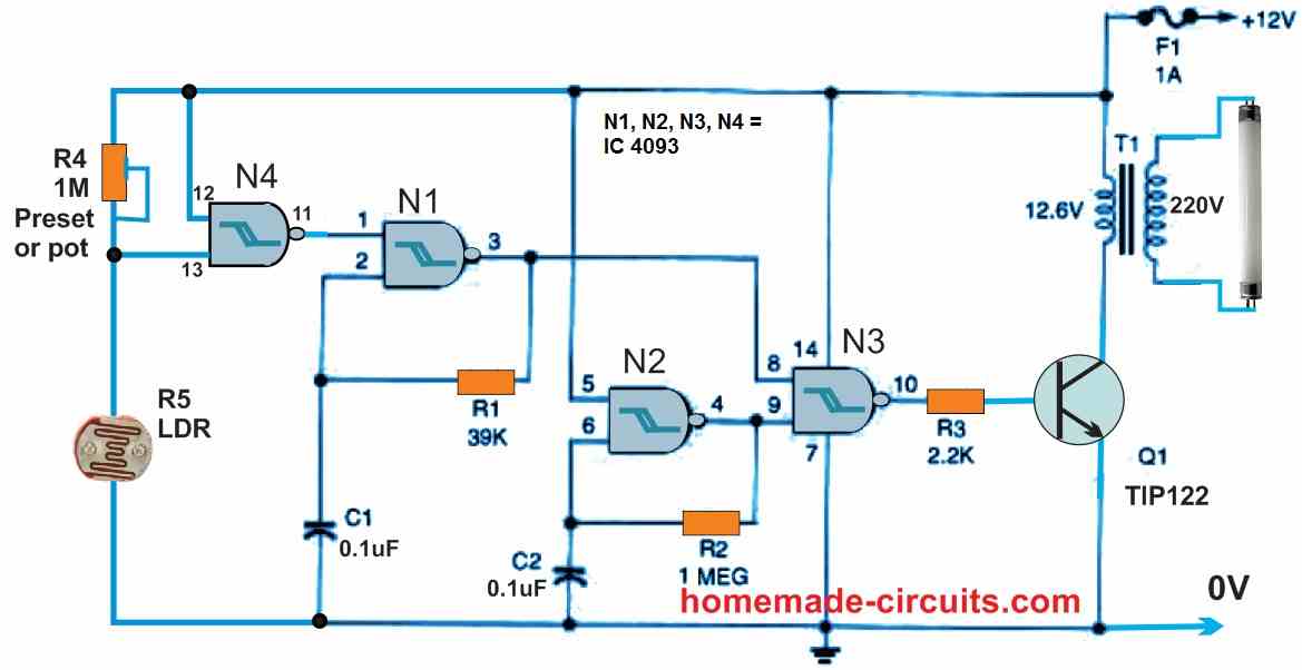 IC 4093 Light Activated Lamp Flasher Circuit