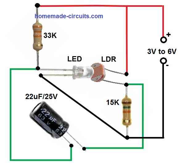 blinking LED circuit diagram using LED and LDR