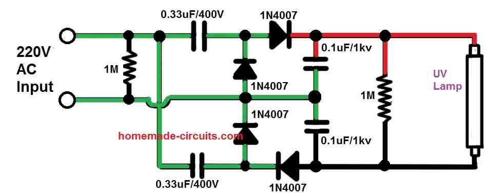 Simple 220 V UV lamp driver circuit diagram