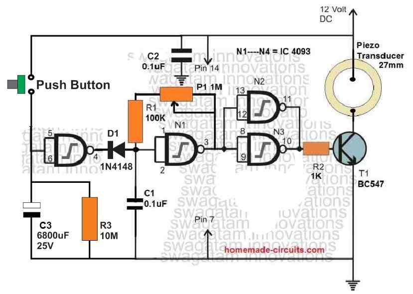 IC 4093 Delay OFF Timer with Buzzer circuit
