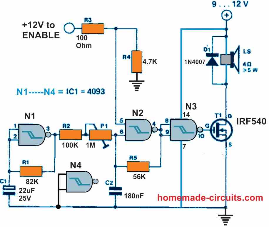 IC 4093 High Power Siren Circuit