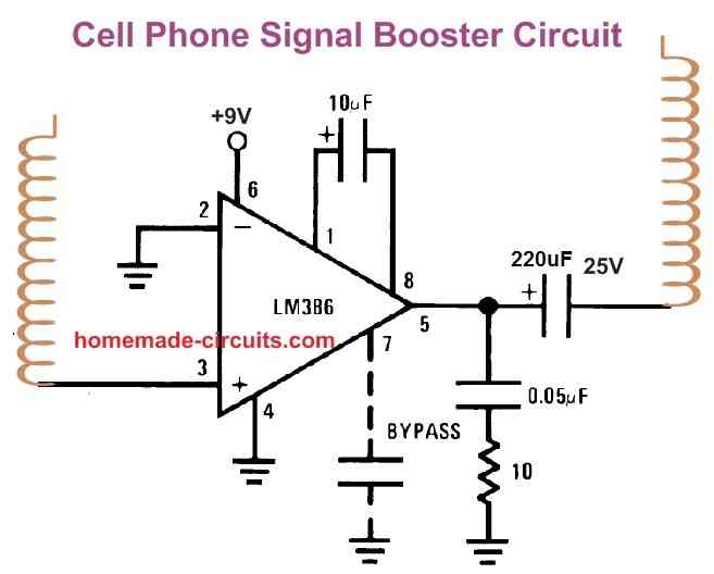 mobile phone signal booster circuit usng IC LM386