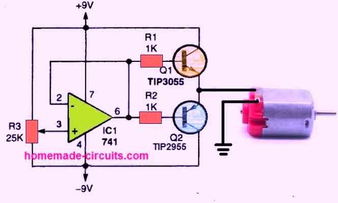 DC motor speed controller circuit using op amp