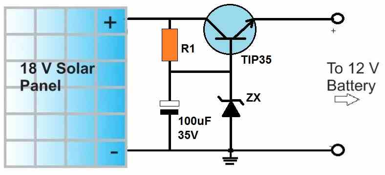 solar regulator circuit using emiiter follower transistor