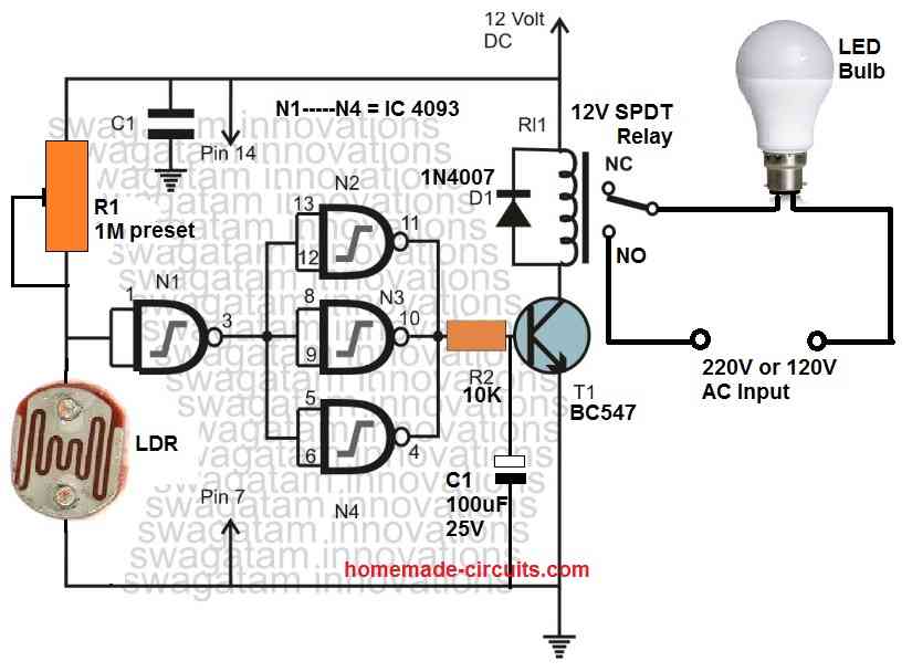 IC 4093 automatic street light circuit diagram