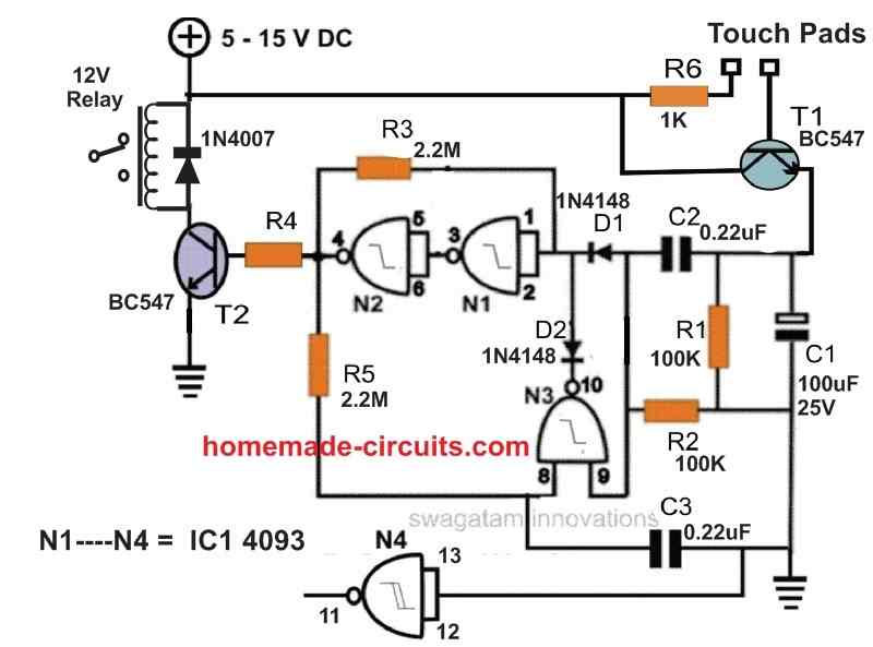 IC 4093 Touch Activated Switch Circuit