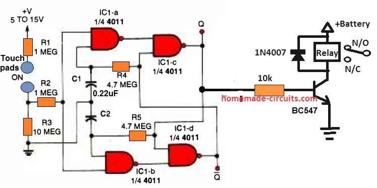 Set/Reset Flip Flop Circuit using 4011 IC