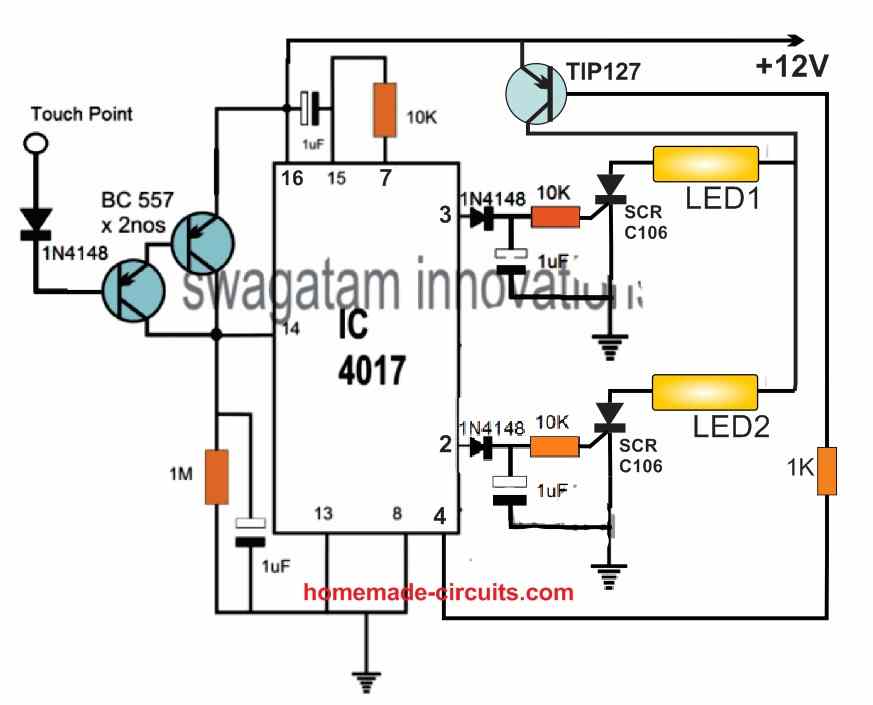 Touch Controlled Sequential LED Lamp Circuit