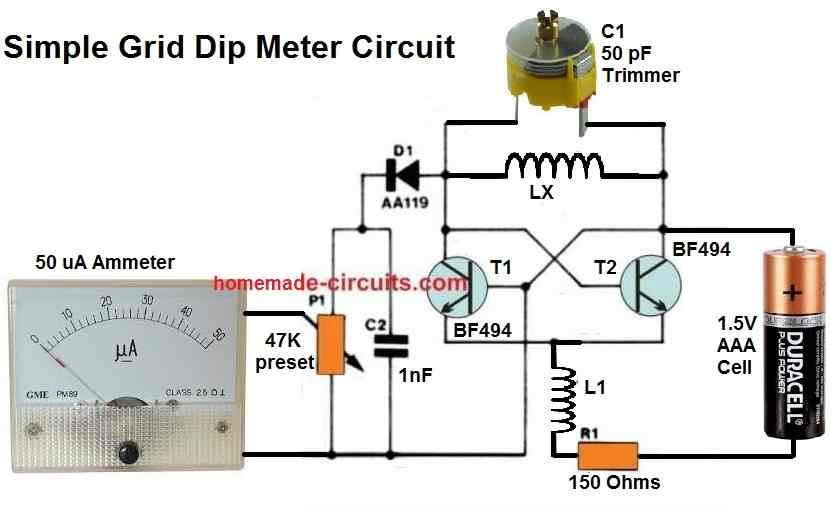 simple grid dip meter circuit
