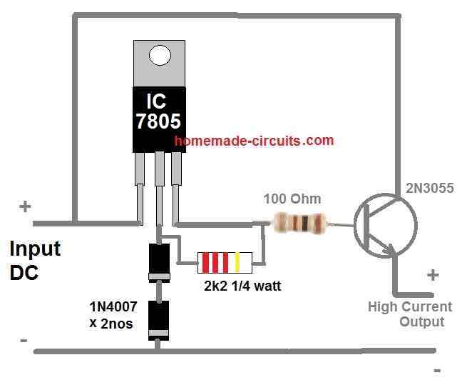 a simple to get high current from a 7805 IC