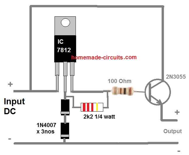 simple way to get high current regulated 12 volts from a 7812 IC
