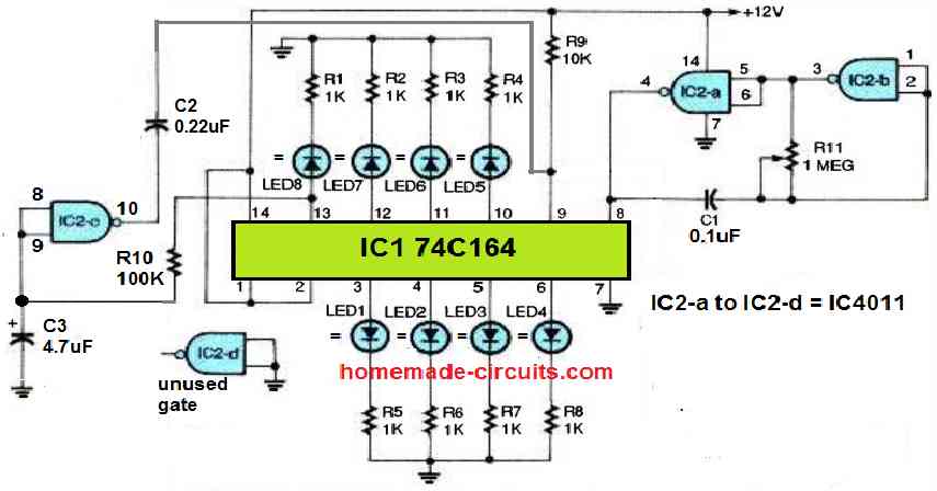 LED Chaser using IC 74C164