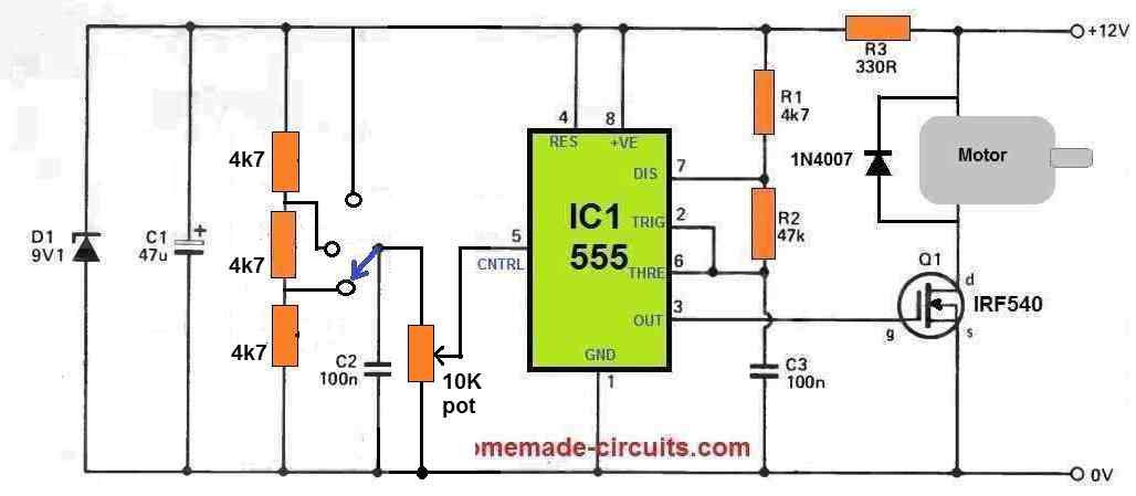 3 range Dc motor speed controller circuit