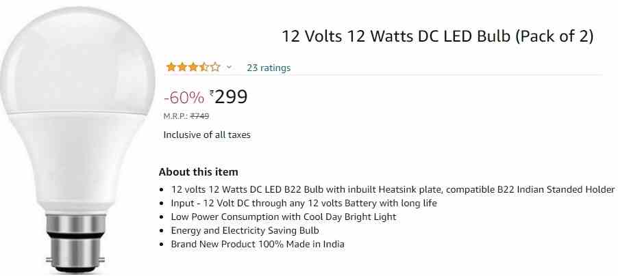12 V DC LED bulb