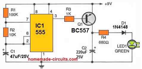 555 Firefly Light Flash Simulator Circuit