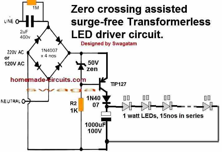 zero crossing surge free LED driver circuit