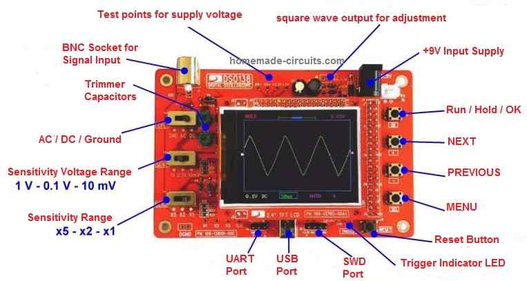 DSO138 oscilloscope button specifications
