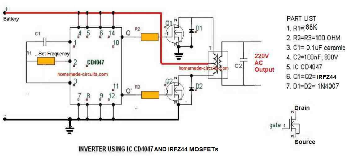 IRFZ44 inverter circuit