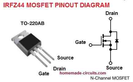 irfz44 mosfet pinout