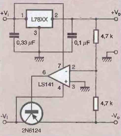 78XX current booster with symmetrical power supply