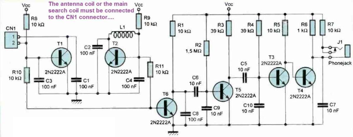 highly sensitive Metal Detector circuit using BJTs