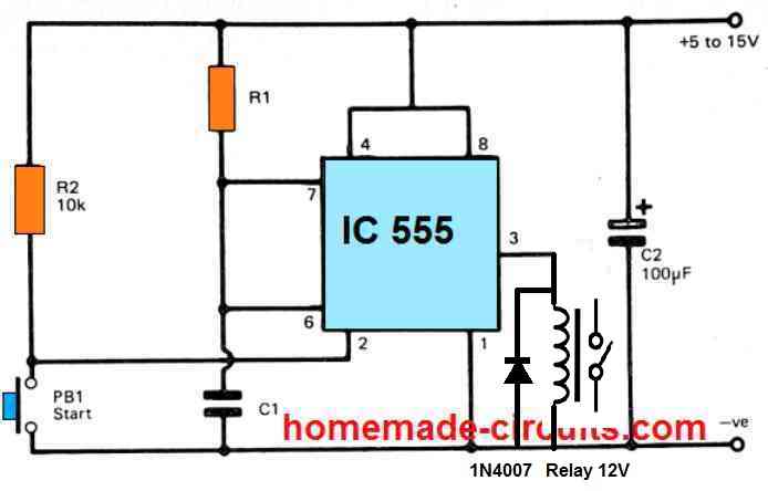 555 monostable timer with relay