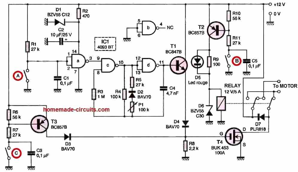 DC motor speed controller circuit with reverse forward facility