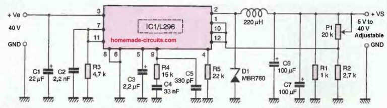 High Current Adjustable Switching Power Supply Circuit Using L296 Ic