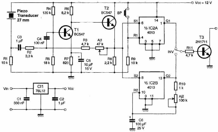 piezo transducer vibration sensor circuit