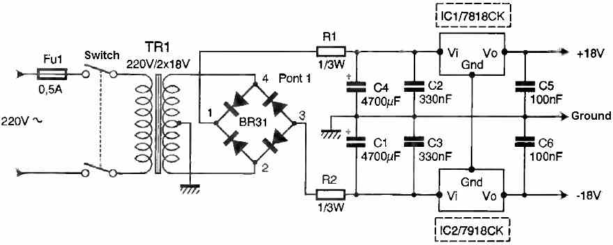 18V dual power supply circuit digram
