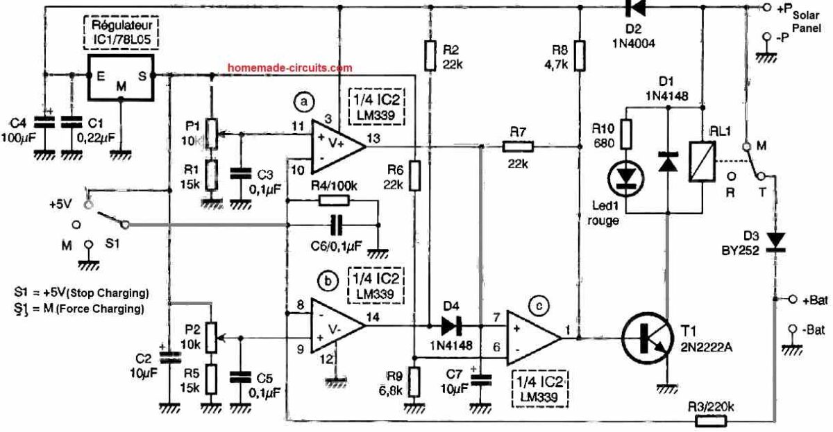 precision solar battery charger circuit using IC LM339