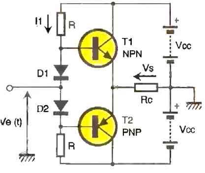 To reduce this distortion, the bases of the two transistors are slightly biased