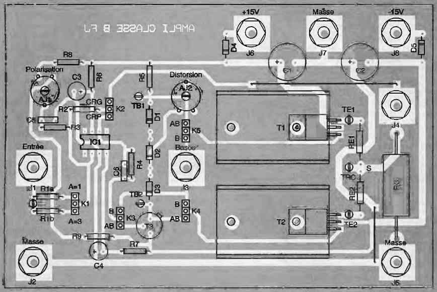 PCB component layout for the class B an Class AB amplifier circuit
