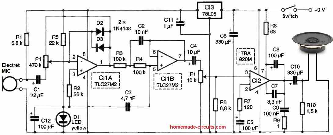 precision stethoscope amplifier circuit using loudspeaker