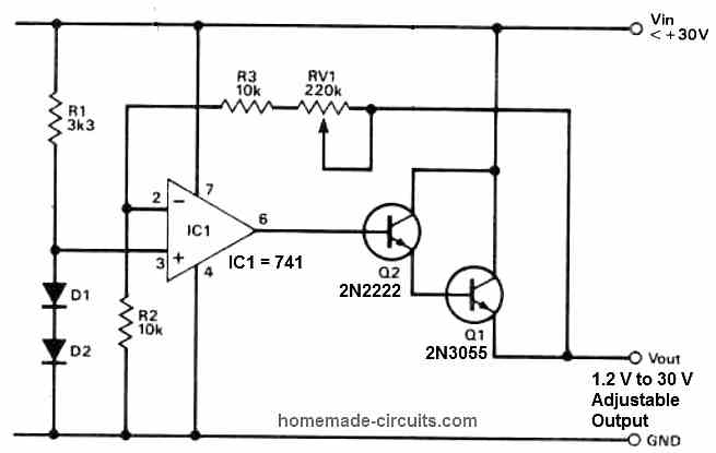 basic 741 voltage regulator circuit
