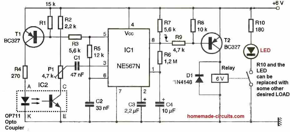 Proximity Detector using LM567 and OPB711 optocoupler